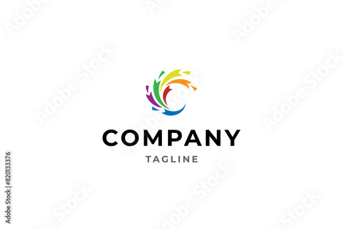 letter c logo with various fractions in colorful vector design style