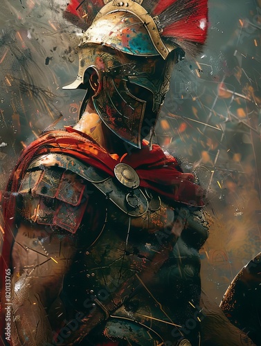 A Spartan warrior stands ready for battle, his shield and spear at the ready