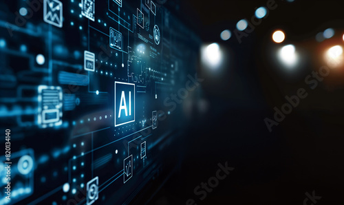 AI integration on digital interface technology background. Artificial intelligence, digital innovation, and technological advancement.