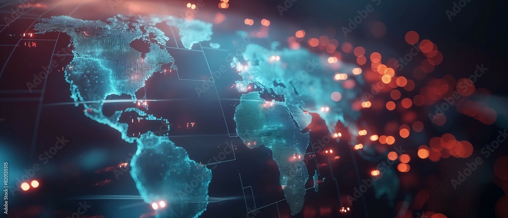 World map global technology, digital information network World map global technology, digital information network
