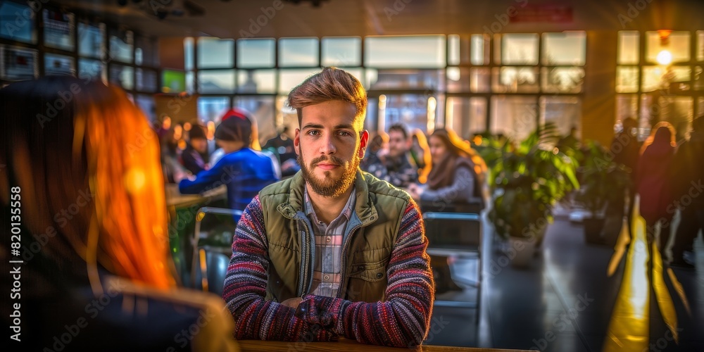 Man Sitting at Table in Front of Woman. Generative AI Man Sitting at Table in Front of Woman. Generative AI
