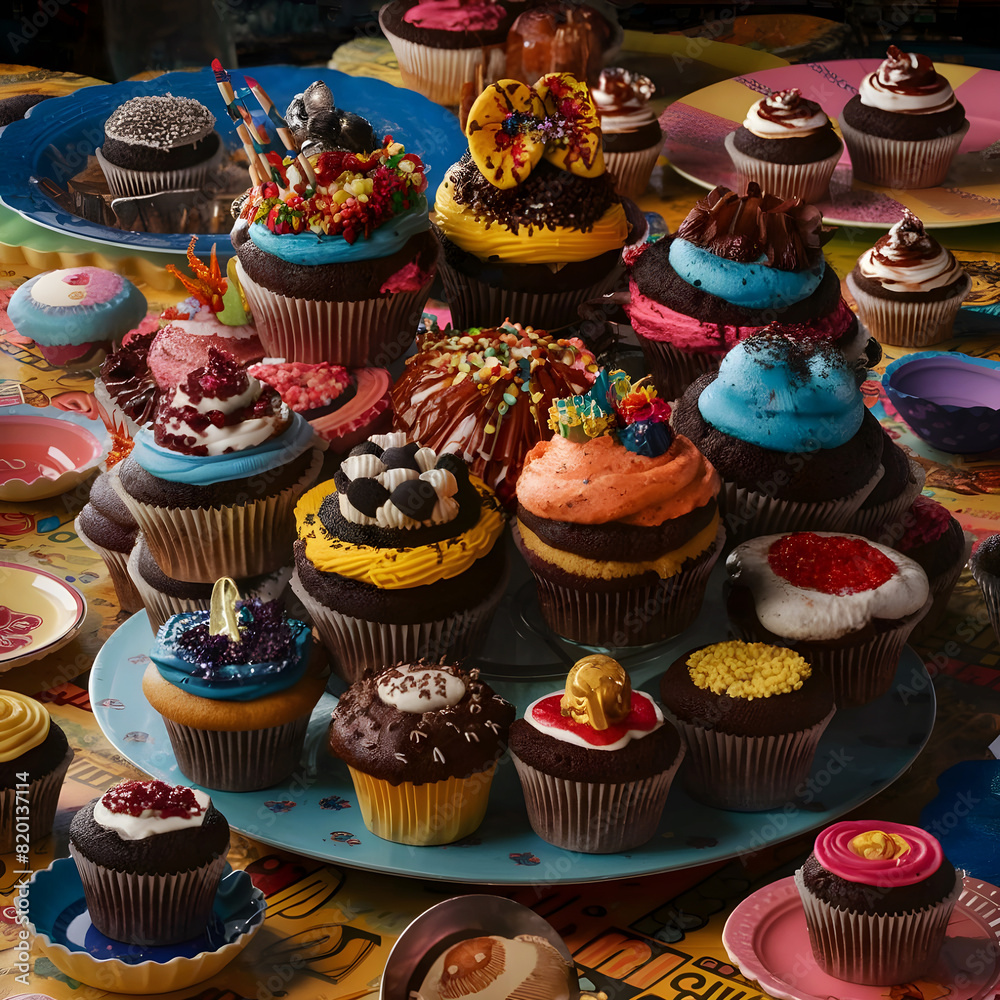 Chocolate Cupcakes close-up Photo with Colorful icing for Celebration