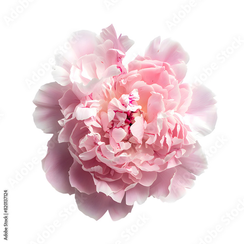 Top view pink peony flower isolated on transparent background