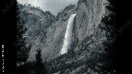 Upper Yosemite Fall 1967 - The camera zooms in on Upper Yosemite Fall in Yosemite National Park in 1967.  photo