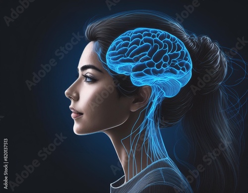 image showing human brain on black background and blue lighting