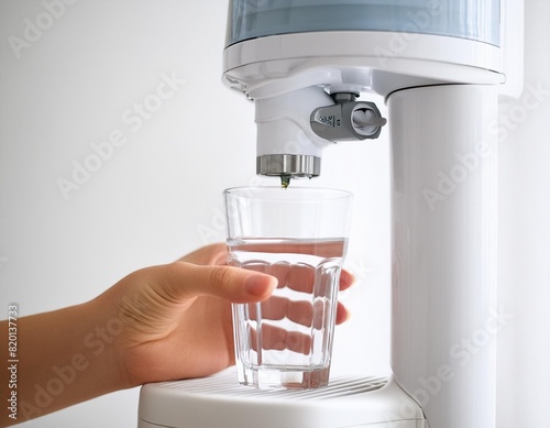 a glass of purified water in front of the water purifier