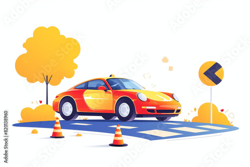 Adorable red car vector drawing, presented in a cute clipart style on a white background, simplicity captured