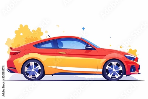 Adorable red car vector drawing, presented in a cute clipart style on a white background, simplicity captured