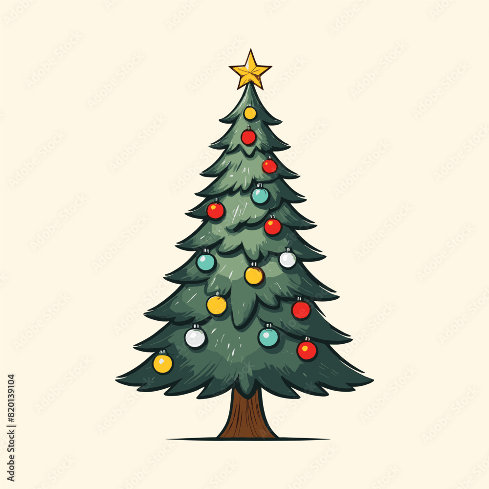 Fototapeta premium Hand Drawing Christmas Tree and Light Illustration