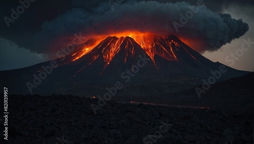Volcano Eruption, Volcano Explosion, Mountain with Rivers of Lava.