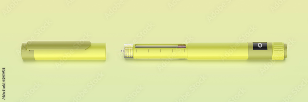 Insulin injector pen on green background Insulin injector pen on green background