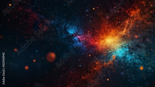 A colorful space background with a bright blue, red and orange,. © DEER FLUFFY