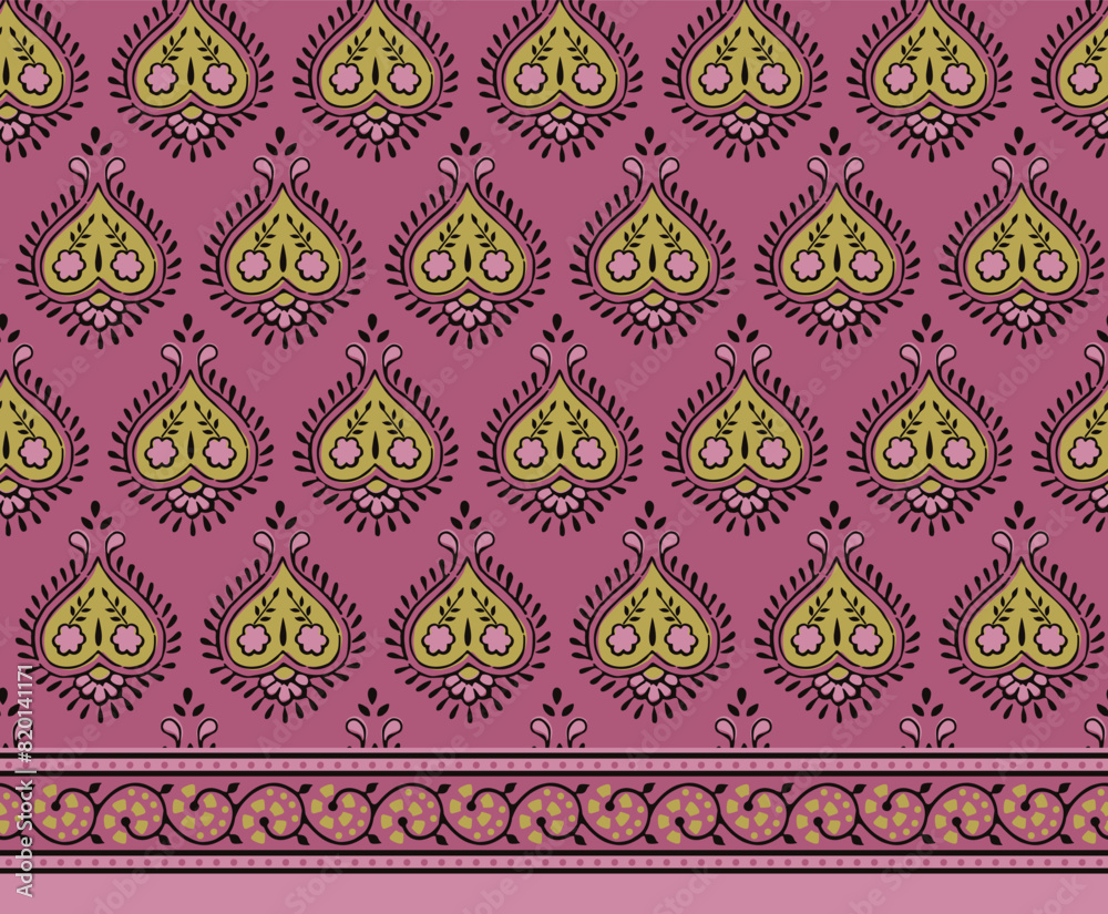 SPRIG FLORAL WITH BLOCK PRINT DETAIL SEAMLESS PATTERN IN EDITABLE VECTOR FILE SPRIG FLORAL WITH BLOCK PRINT DETAIL SEAMLESS PATTERN IN EDITABLE VECTOR FILE