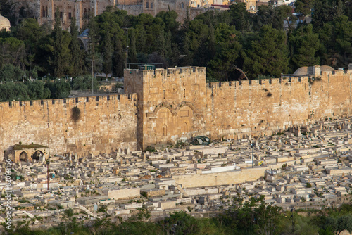 Golden Gate of the old city of Jerusalem and Muslim Cemetery. photo