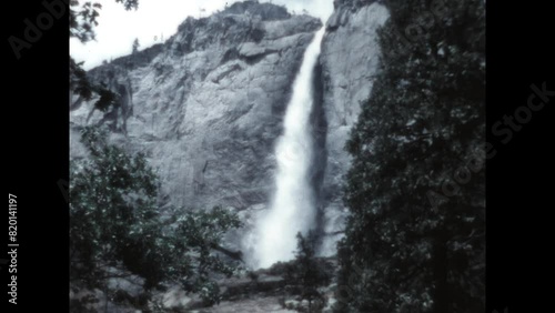 Viewing Upper Yosemite Fall 1967 - The camera zooms in on Upper Yosemite Fall in Yosemite National Park in 1967.  photo