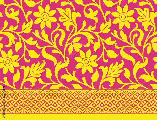 HAND DRAWN MONOCHROME BAROQUE, RENAISSANCE, FLORAL REPEAT PATTERN WITH BORDERS IN VECTOR