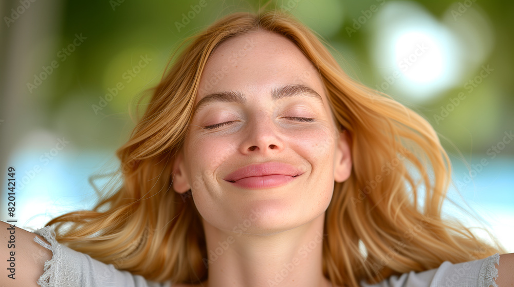 a relaxed woman breathing fresh air in a green forest a relaxed woman breathing fresh air in a green forest