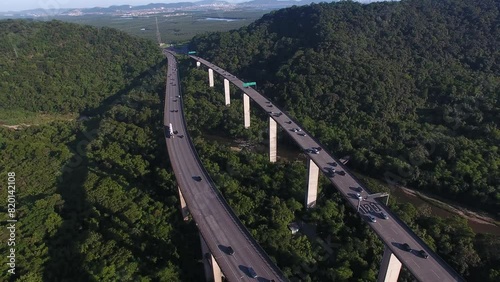 Aerial view of Imigrantes Highway (SP-160) - Cubatão, São Paulo, Brazil photo