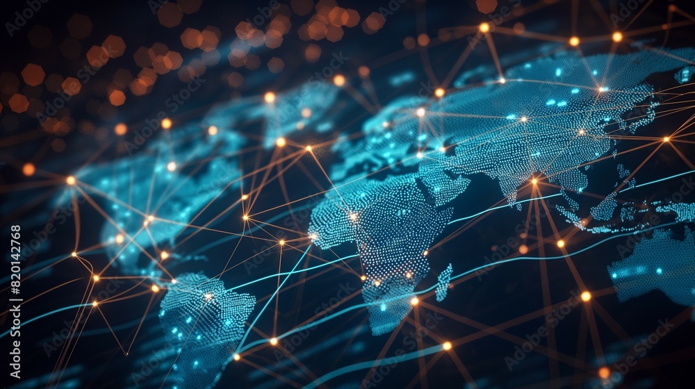 World map global technology, digital information network World map global technology, digital information network