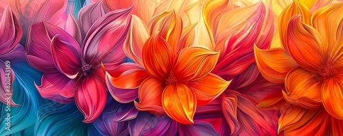 Abstract floral patterns in bright summer colors, artistic and energetic, perfect for seasonal designs