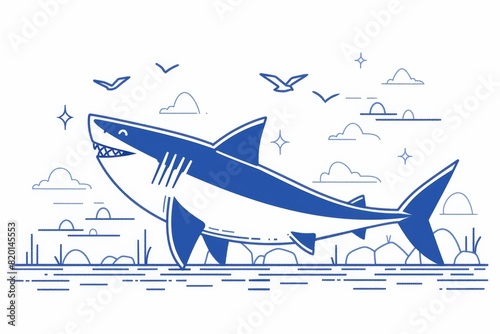 Cartoon shark, colorful and simplistic, with a whimsical expression, stylized for a fun educational poster