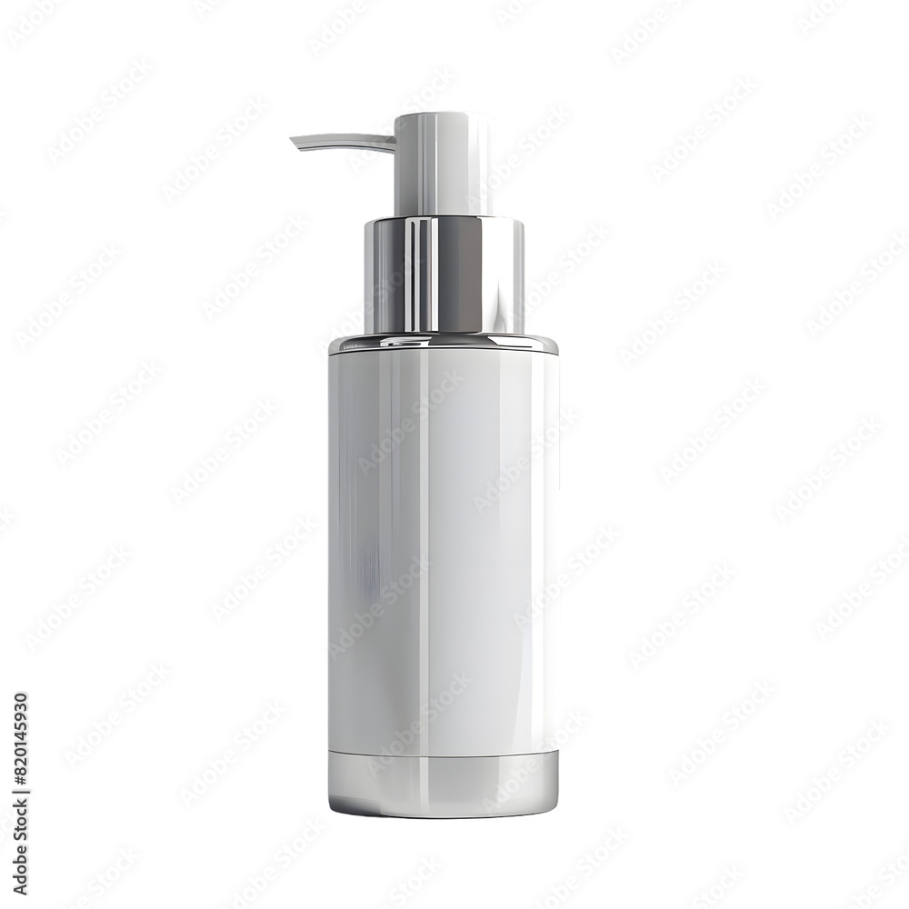 Hand pump serum bottle mockup isolated on transparent background