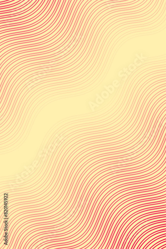 Abstract background with waves for banner. Standart poster size. Vector background with lines. Element for design isolated on yellow. Red and yellow gradient. Brochure, booklet. Summer, spring