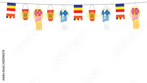buddhist flag, vesak lantern, vesak day background with copy space