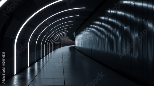 Black Futuristic Tunnel with Glowing Lines