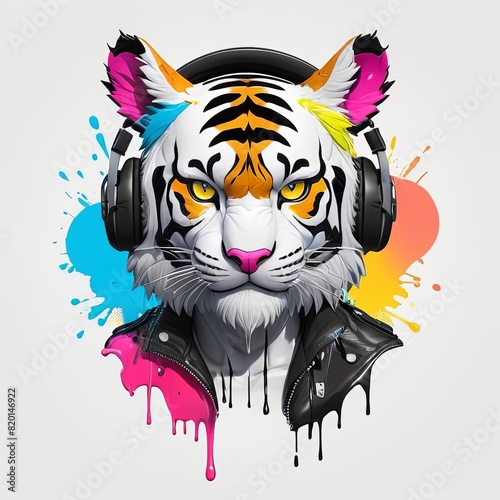 Illustration of a cute animal with a colorful splash concept that is suitable for t-shirt designs. Clothing Design. Streetwear Design. Logo Animal photo