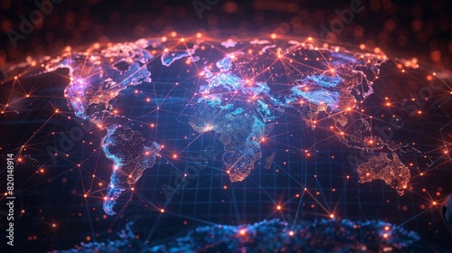 World connection concept. Illustration of world map point, line, composition, representing the global, Global network connection.