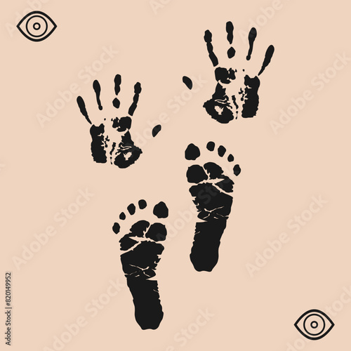 black hand and foot print vector