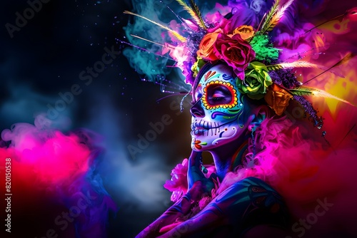 Colorful Catrina for Día de los Muertos, Day of the dead. Traditional, religious and mexican celebration.