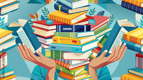 The whole scene suggests a whimsical representation of the overwhelming nature of knowledge, learning, or perhaps information overload.AI generated.