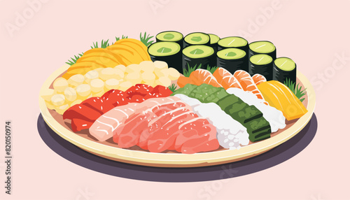 Illustration of Sushi Set. Vector illustration of Japanese food.