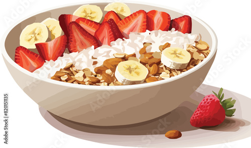 Illustration of a bowl of oatmeal with strawberries and bananas.