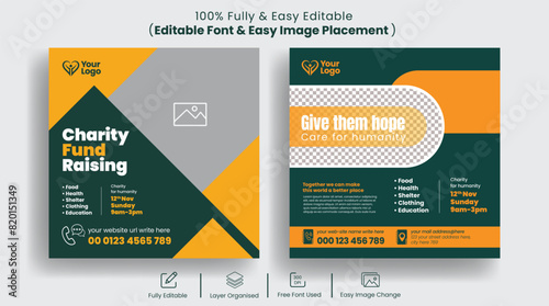 charity fund rising social media post and editable facebook post ad template banner