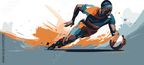 Vector illustration of a basketball player with ball running in the mountains.