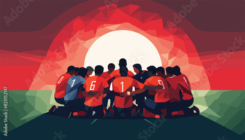 Soccer players in red and yellow colors, vector illustration. Football or soccer team.