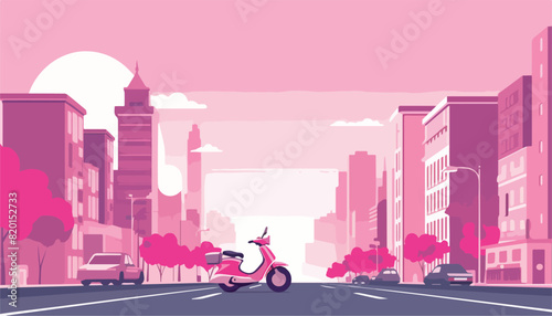 City scooter on the road. Vector illustration in flat style.