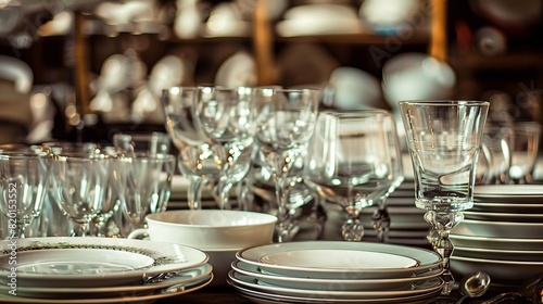 Utensils, dishes, and glasses used for eating and serving food.