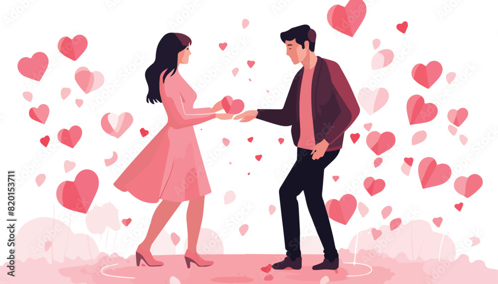 Romantic Couple in Love Holding Hands, Man and Woman Celebrating Valentines Day, Greeting Card Flat Vector Illustration Romantic Couple in Love Holding Hands, Man and Woman Celebrating Valentines Day, Greeting Card Flat Vector Illustration