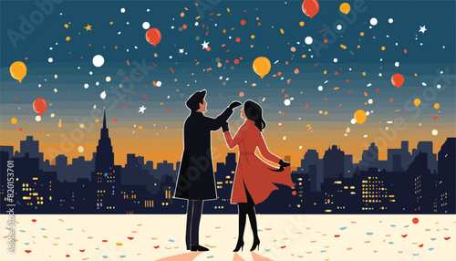 Couple in love on the background of the night city. Vector illustration