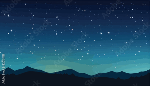 Night sky with stars and mountains. Vector illustration for your design.