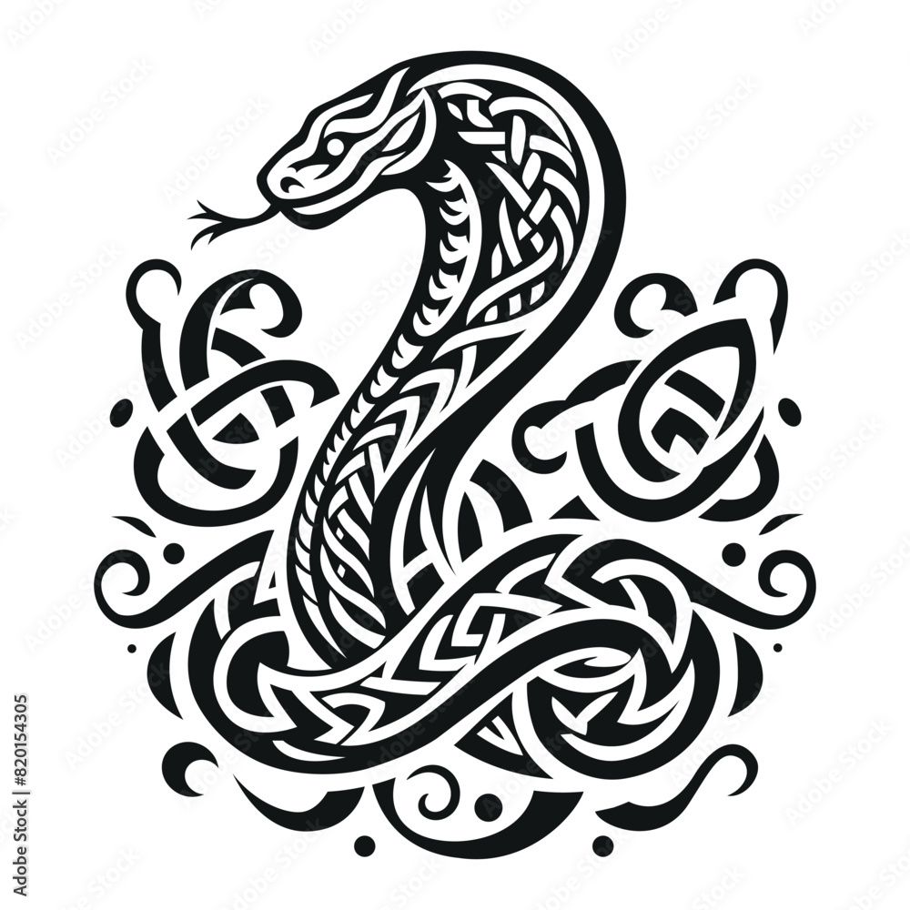 Fototapeta premium ПечатьCobra silhouette. Vector template for tattoo. White background. 