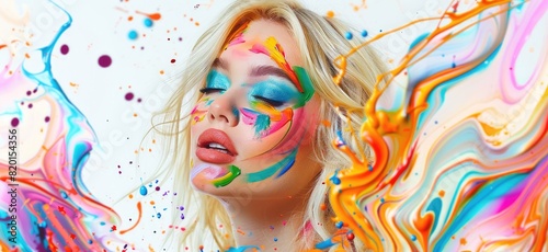 Vibrant Woman with Abstract Paint Splashes. © Murda