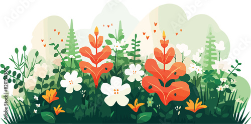 Flowers in the meadow, vector illustration. Flat style.