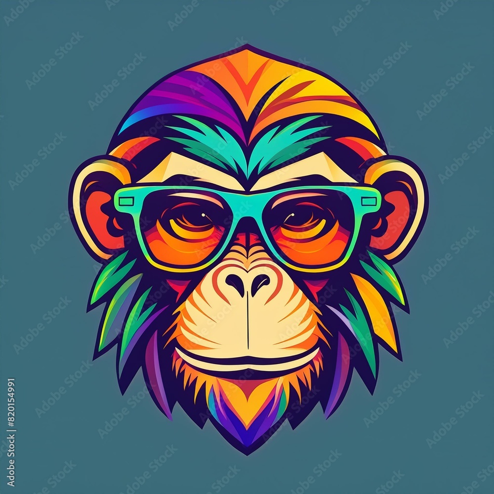 Fototapeta premium tête de singe avec des lunettes de soleil en stickers coloré en ia