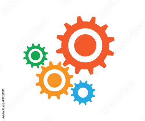 Colorful cogwheels on white background. Conceptual vector illustration. 