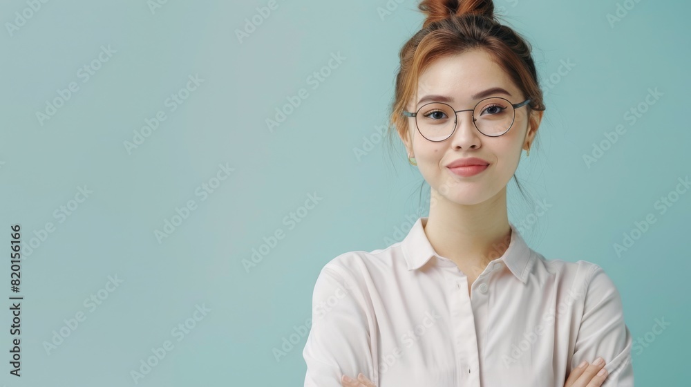 A female office worker with a cute appearance. Creative banner. Copyspace image A female office worker with a cute appearance. Creative banner. Copyspace image
